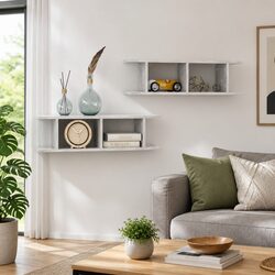 2 Piece Grey Floating Cube Shelves - 75x18x20cm