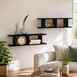 2 Piece Black Floating Cube Shelf Set for Walls