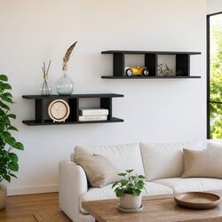 2 Pcs Grey Engineered Wood Floating Wall Shelves