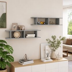 2 Piece Grey Floating Cube Shelves with Sturdy Construction