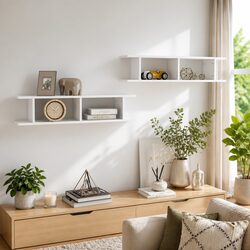 High Gloss White Wall Shelves 2 pcs Floating Cube Design