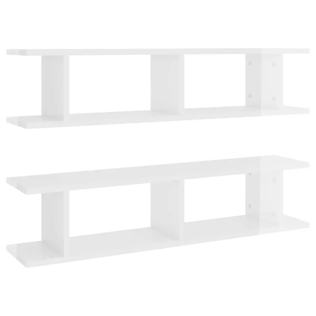 Wall Shelves High Gloss White Floating Cube Storage Display 90 x 18 x 20 cm 2 Piece