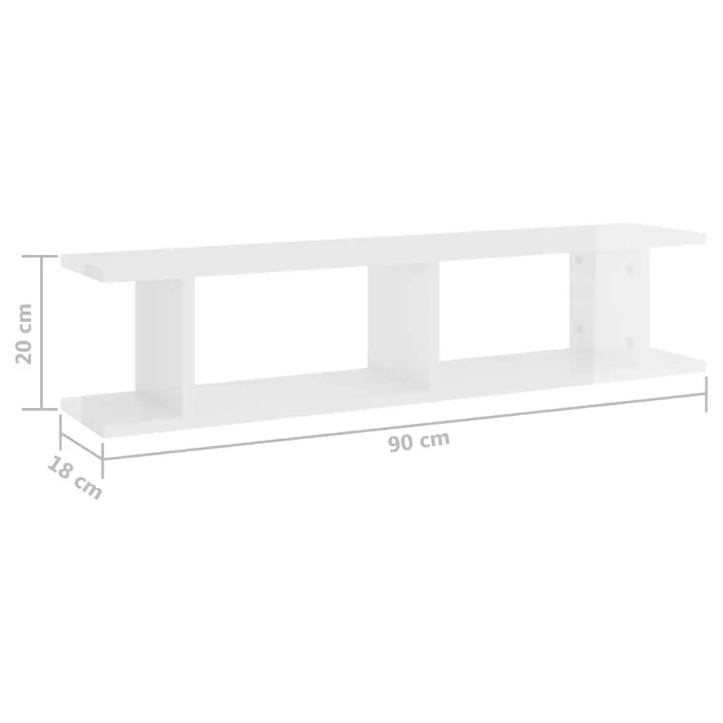 Wall Shelves High Gloss White Floating Cube Storage Display 90 x 18 x 20 cm 2 Piece