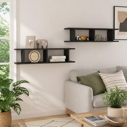 Set of 2 Grey Wall Shelves - Floating Cube Storage