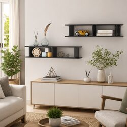 Set of 2 Grey Floating Cube Shelves