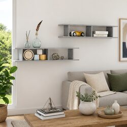 Wall Shelves - 2 pcs Grey Cube Floating Storage
