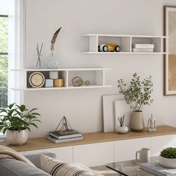 2 pcs White High Gloss Floating Wall Shelves