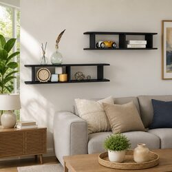 2pc Grey High Gloss Floating Cube Wall Shelves