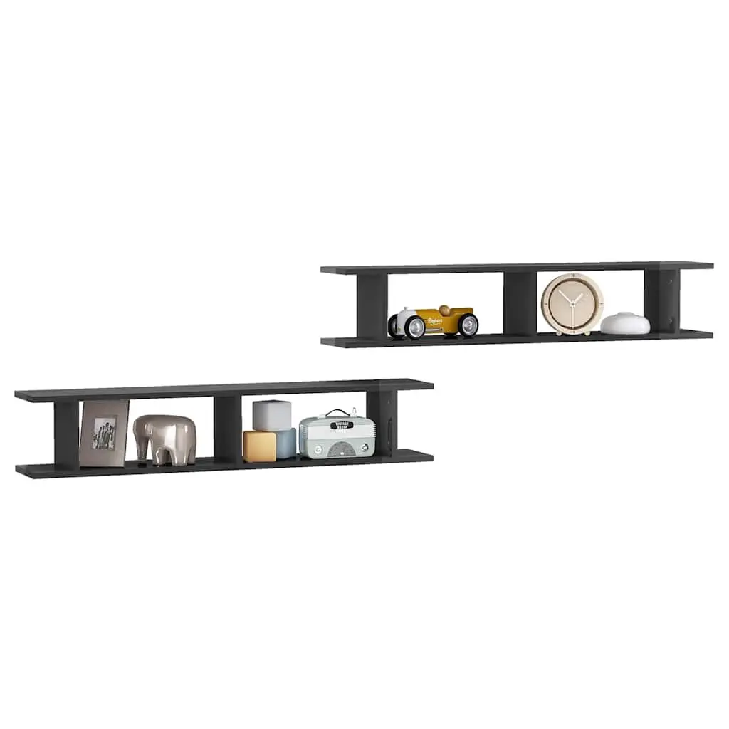 Wall Shelves 2pc Grey High Gloss Display Cube Floating Shelf Living Room Bedroom