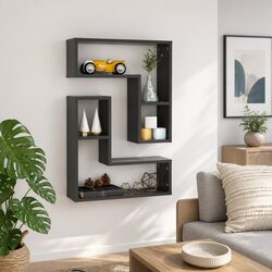 2 Piece Grey Cube Floating Shelves - Wall-Mounted Storage