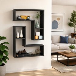 Set of 2 Grey Cube Wall Shelves - Engineered Wood