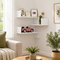 Functional White Wall Corner Shelf Unit