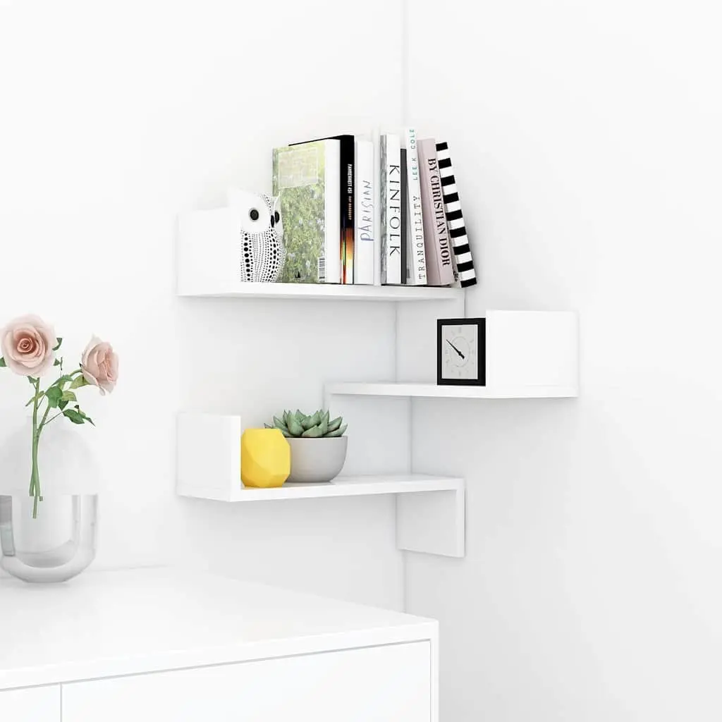Wall Corner Shelf Sturdy Storage Display Unit 40 x 40 x 50 cm White