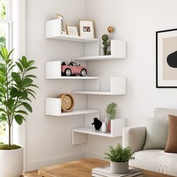 Corner Shelves in White - 2 Piece Display Unit