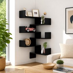 2 Piece Black Floating Corner Shelves 40x40x50 cm