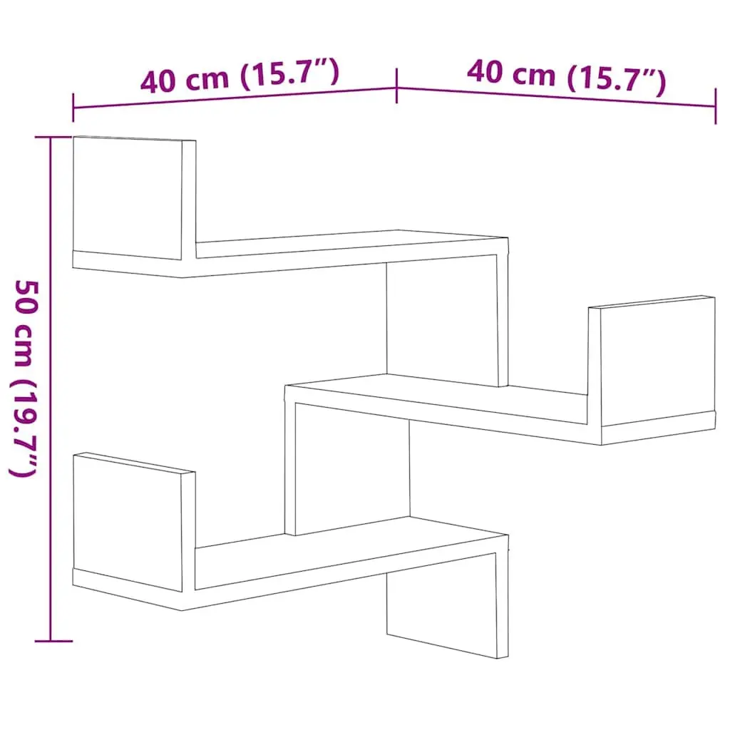 Wall Corner Shelves 2 pcs Brown Engineered Wood 40x40x50 cm Display Storage