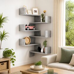 Set of 2 Wall Corner Shelves in Grey - 40x40x50 cm