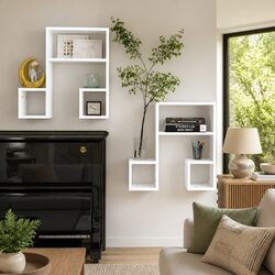 Set of 2 Music Note Wall Shelves, White 50x15x50 cm