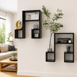 Music Note Wall Shelves Floating Storage Set of 2 Black 50x15x50 cm