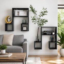 Functional Grey Wall Shelves with Music Note Design