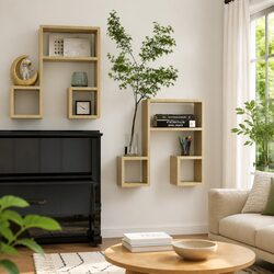 Set of 2 Brown Music Note Wall Shelves - Floating Design