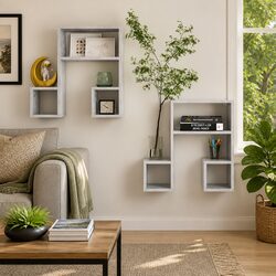 Grey Wall Shelves Music Note Shape - Set of 2