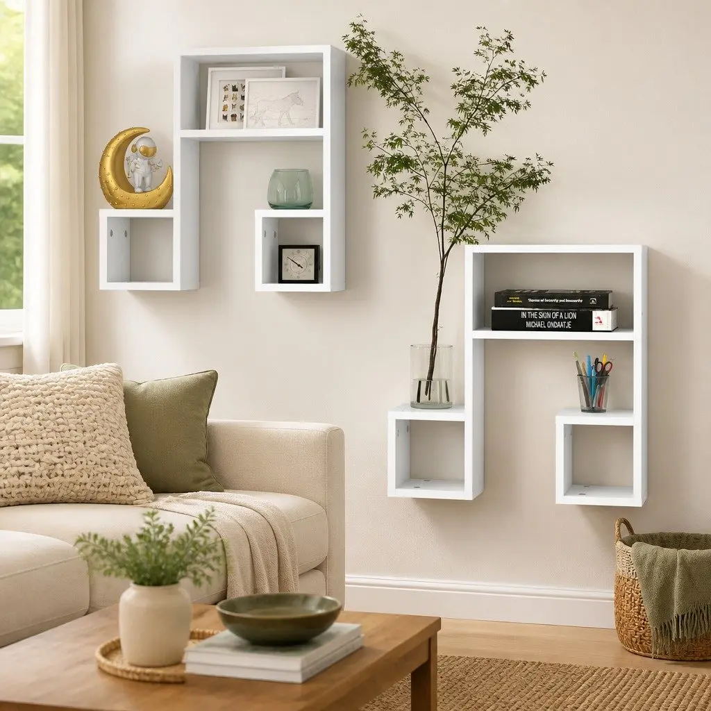 Wall Shelves Music Note Shape White 50x15x50 cm Set of 2 Display Storage