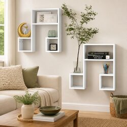 Set of 2 White Music Note Wall Shelves 50x15x50 cm