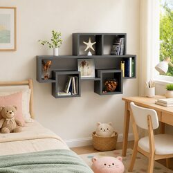 Car-Shaped Wall Shelf in Grey with Open Compartments