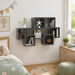 Floating Car-Shaped Wall Shelf with Open Compartments