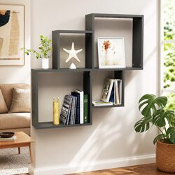 Wall Cube Shelf with Open Compartments in Grey