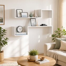 Set of 2 White Floating Display Shelves with Invisible Mount