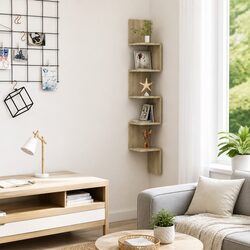 Engineered Wood Wall Corner Shelf in Brown Finish