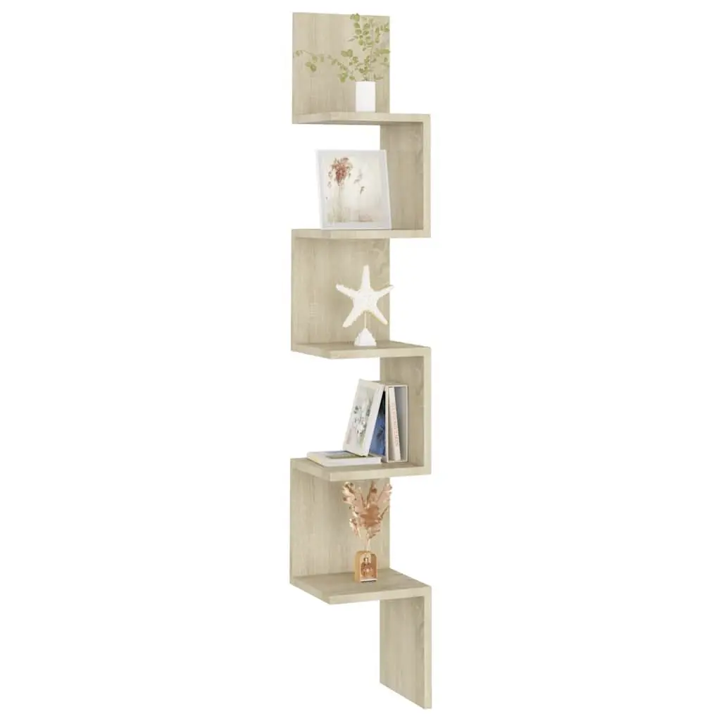 Wall Corner Shelf Sturdy Engineered Wood Space Saving Brown 20 x 20 x 127.5 cm