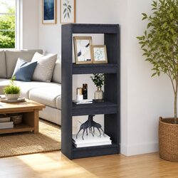 Functional Grey Book Cabinet Made of Solid Pinewood