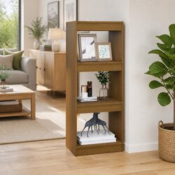 Book Cabinet Room Divider in Solid Brown Pinewood