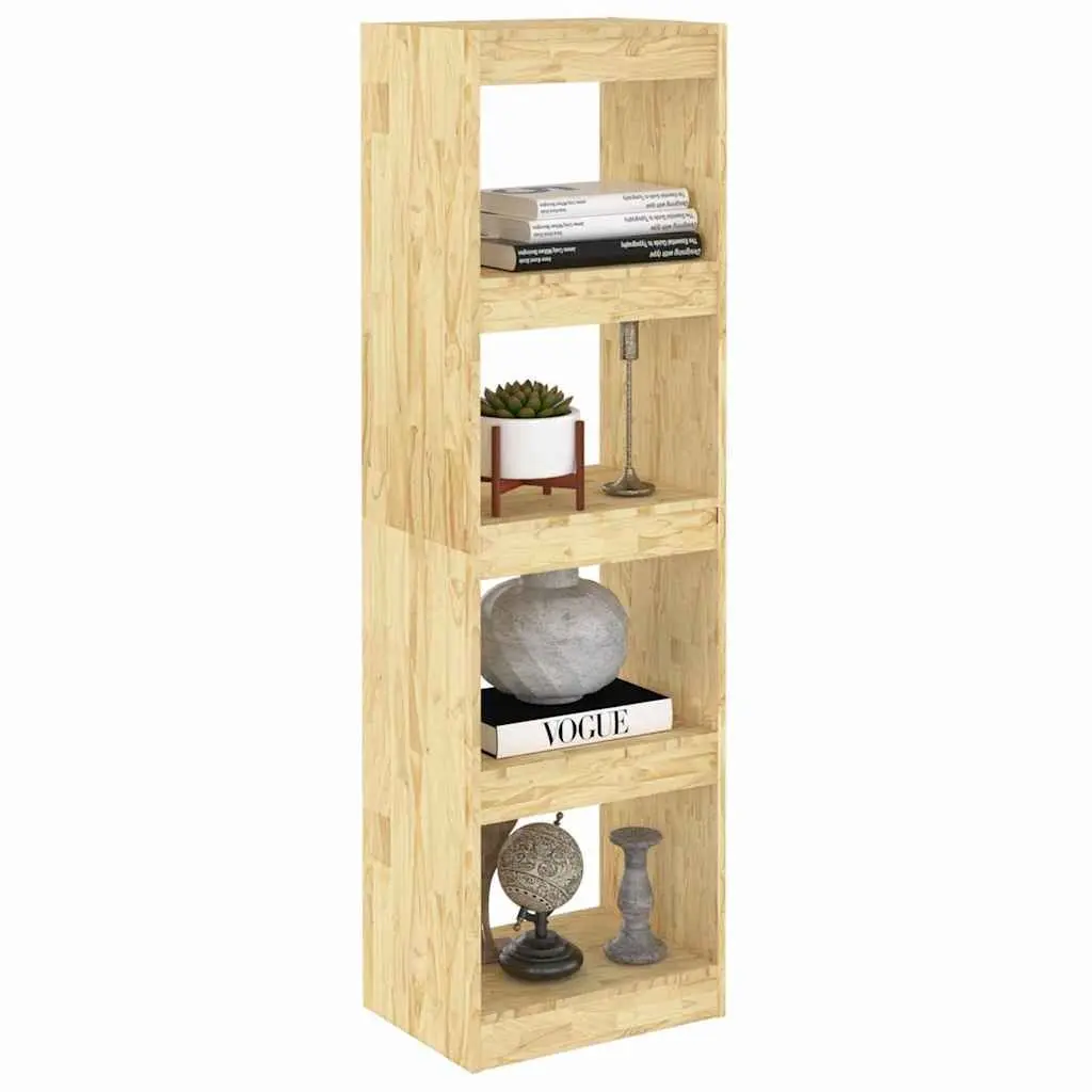 Wooden Bookcase Storage Unit Room Divider 4 Compartments Brown Pinewood