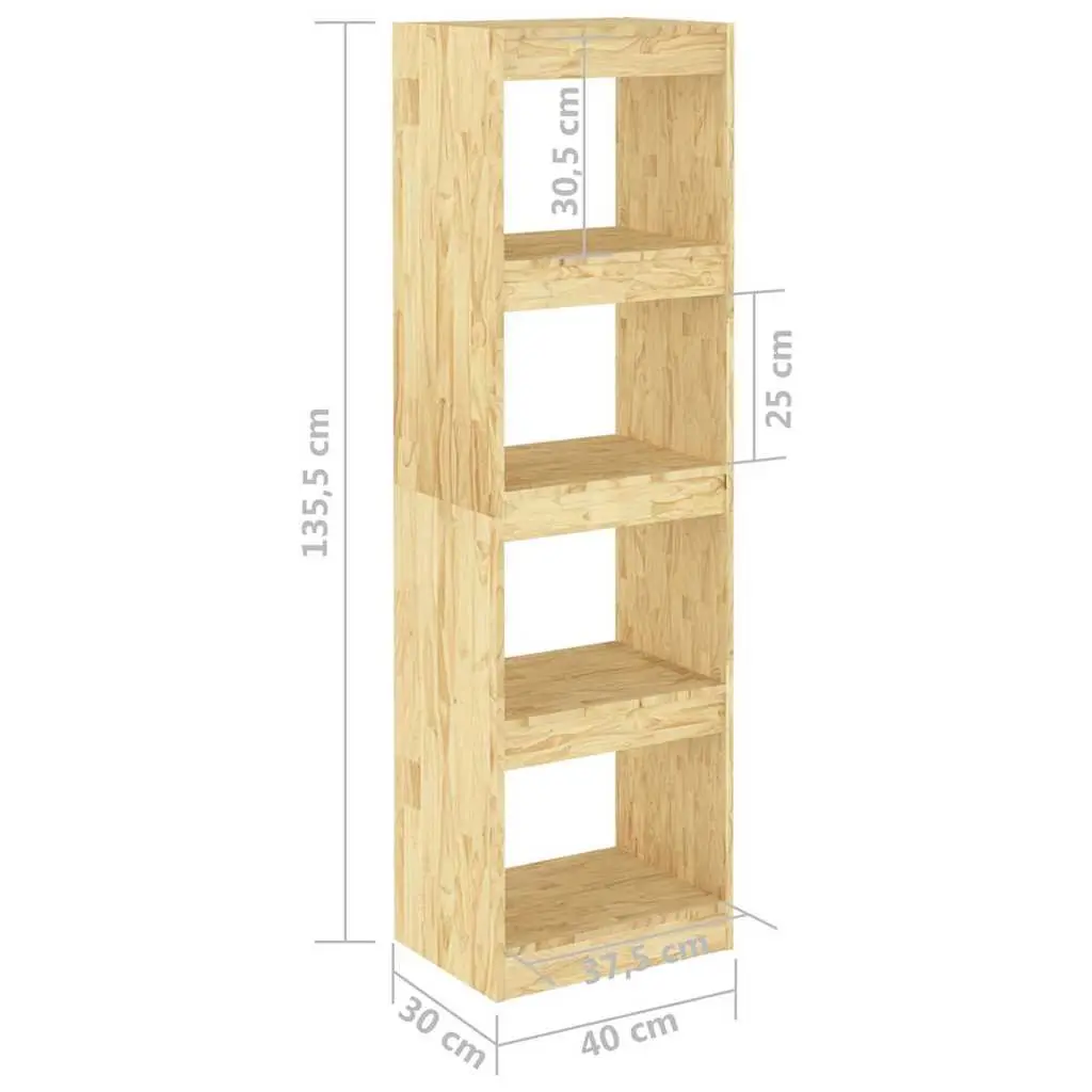Wooden Bookcase Storage Unit Room Divider 4 Compartments Brown Pinewood