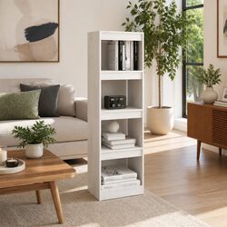 Contemporary White Book Cabinet Room Divider in Pinewood