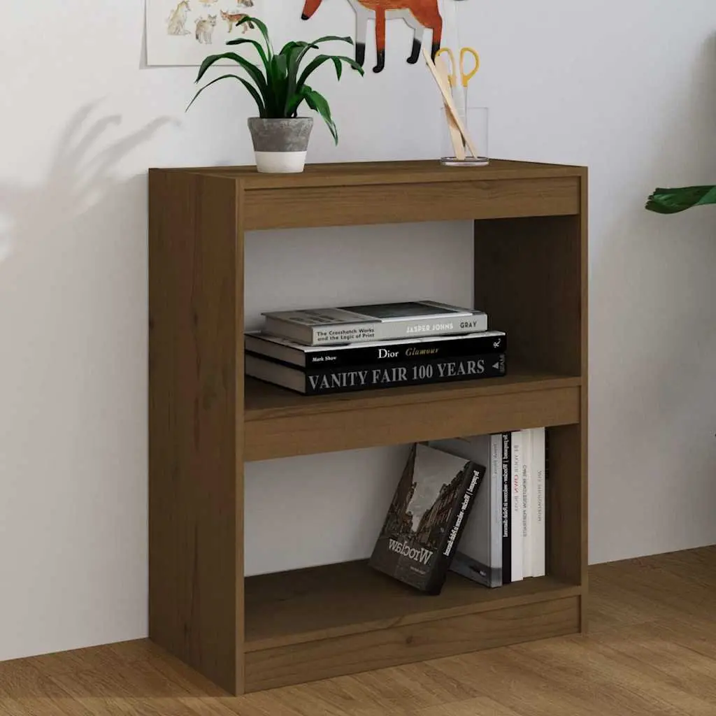Bookshelf Room Divider Storage Unit Honey Brown Solid Pinewood 60W x 30D x 71.5H cm