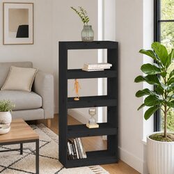 Black Pine Shelving Unit Book Cabinet Room Divider