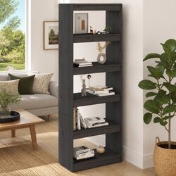 Solid Pine Wood Book Cabinet Grey 60x30x167.5cm