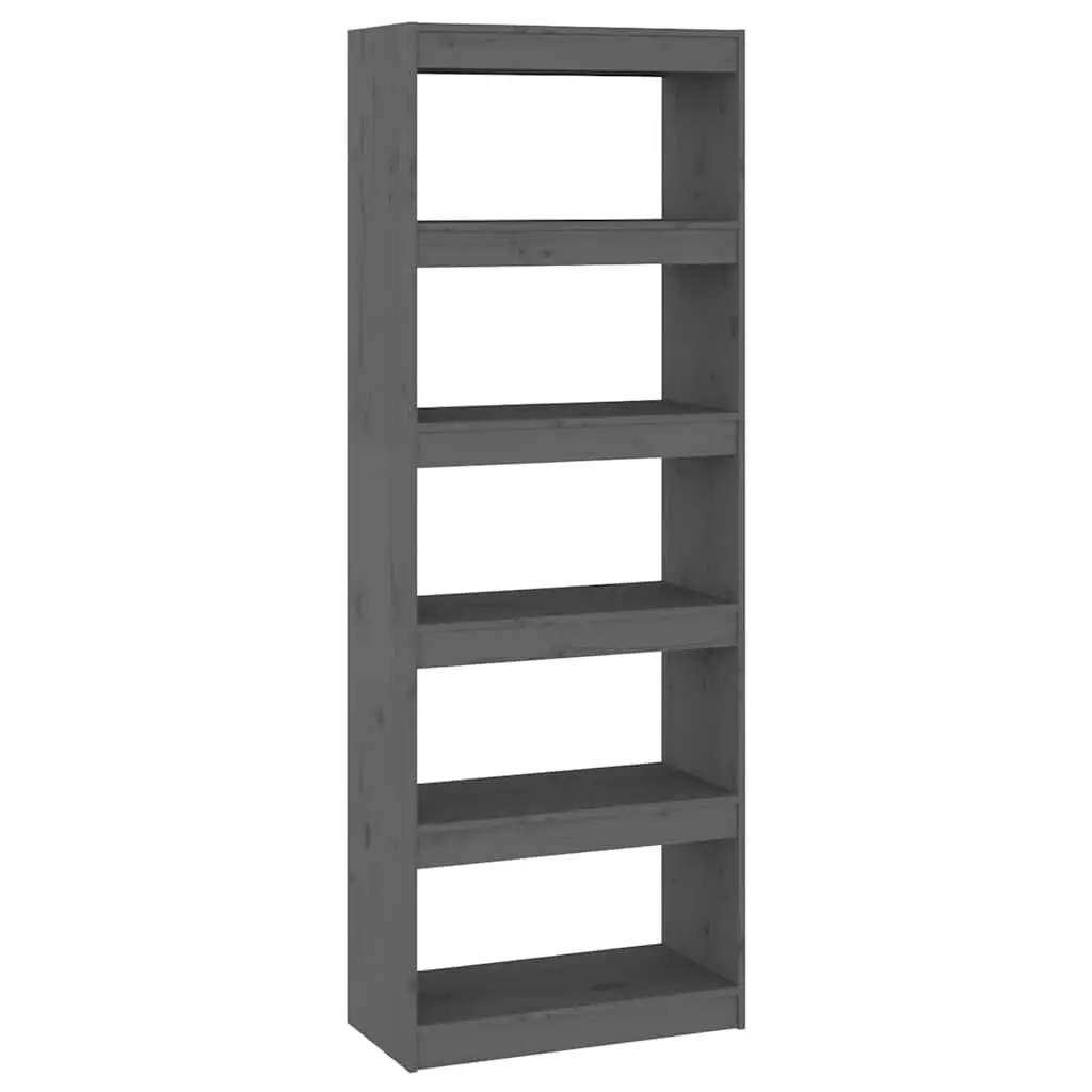 Pine Wood Bookcase Room Divider Grey 60 x 30 x 167.5 cm Five Compartments