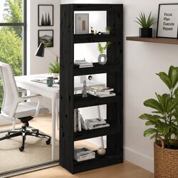 Black Solid Wood Pine Bookcase Room Divider