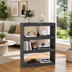 Book Cabinet Room Divider in Grey Solid Pine Wood