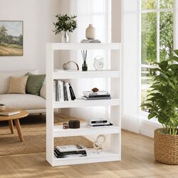 4-Compartment White Wooden Bookcase for Storage