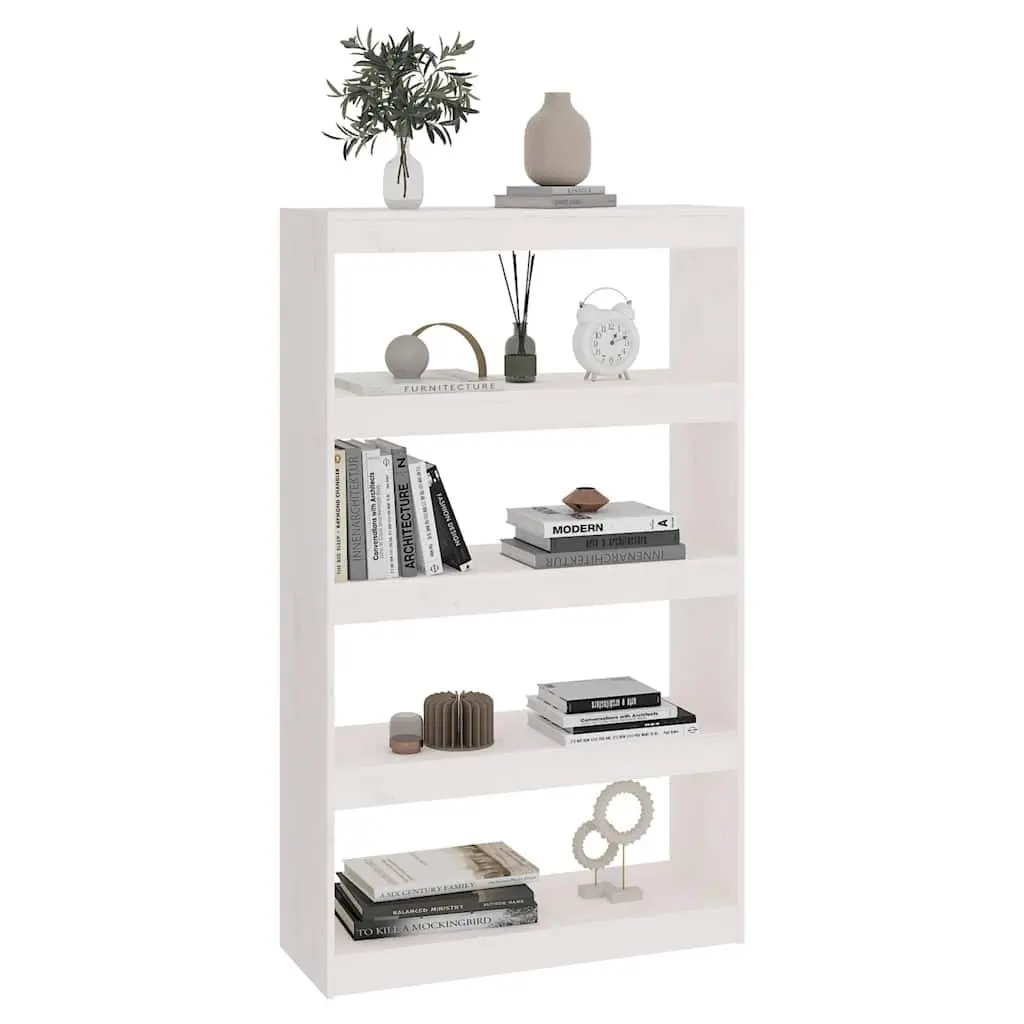 White Bookcase Room Divider Solid Pine Wood 80x30x135.5cm Storage Shelf