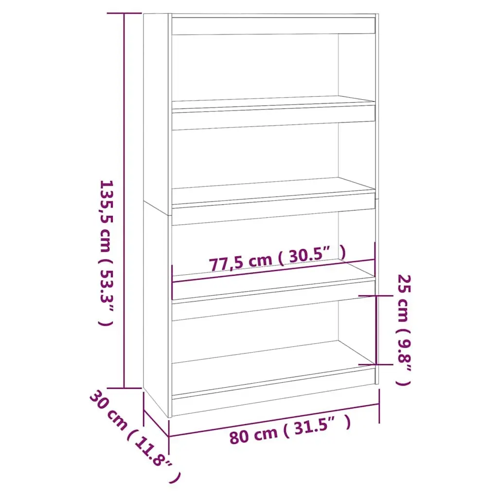 White Bookcase Room Divider Solid Pine Wood 80x30x135.5cm Storage Shelf