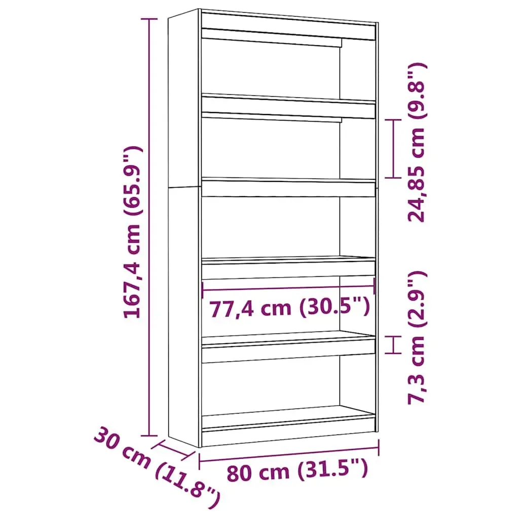 Bookcase Room Divider Grey Solid Pine Wood 80x30x167.4 cm Sturdy Storage Unit