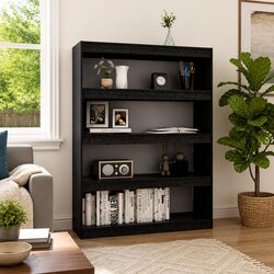 Wooden Book Cabinet With Room Divider Functionality